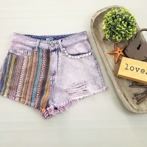 BDG UO studded, multicolored cutoff raw hem shorts